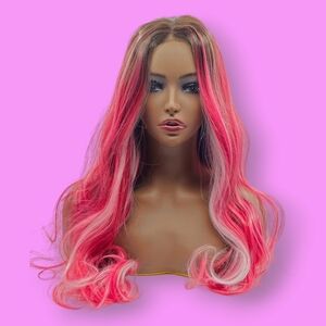 Uniwigs Cranberry Frost Hot Pink & Red Blend with Black Rooted Lace Front Wig